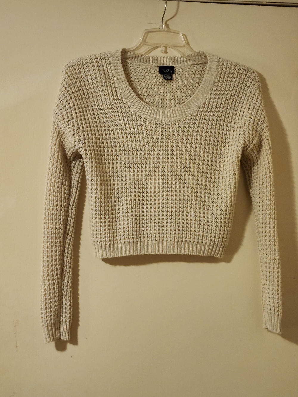 Rue21 Cozy Ivory Waffle-Knit Cropped Crew Sweater XL